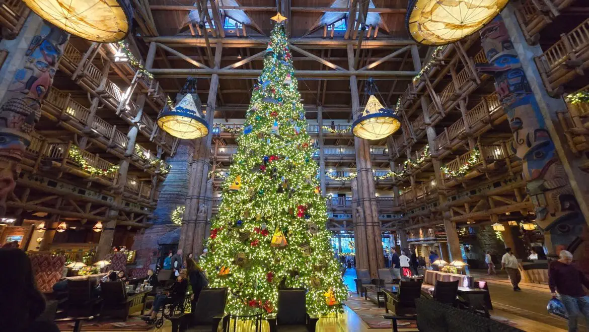 Massive Christmas Tree Goes Up at Disney’s Wilderness Lodge