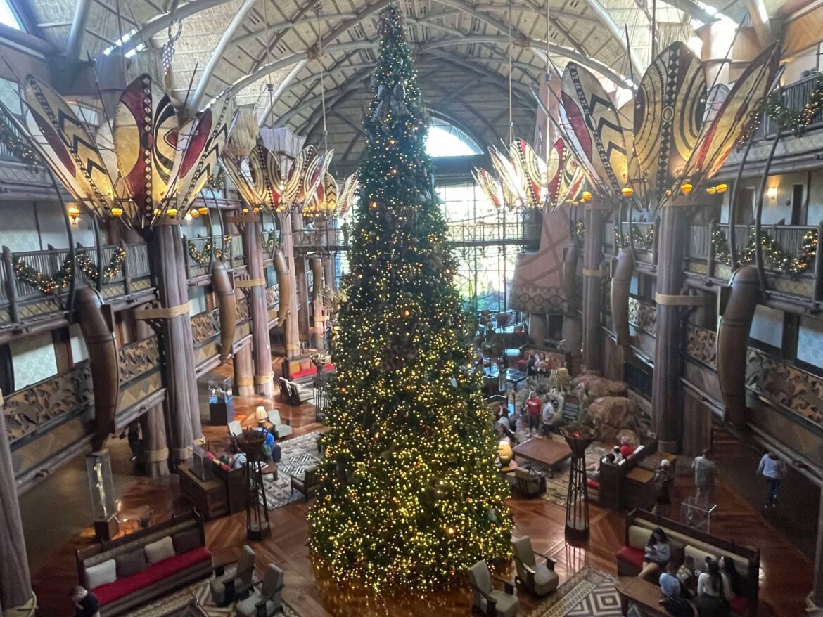 Giant Christmas Tree Up Now at Disney’s Animal Kingdom Lodge for Holiday 2024