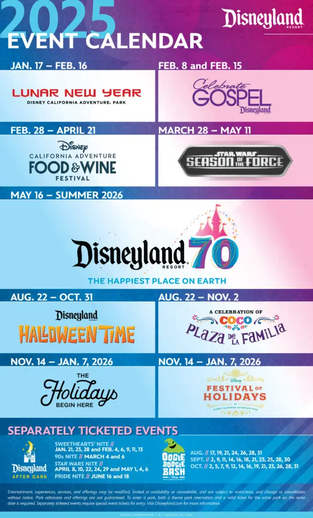 Disneyland Resort 2025 Seasonal Event Calendar