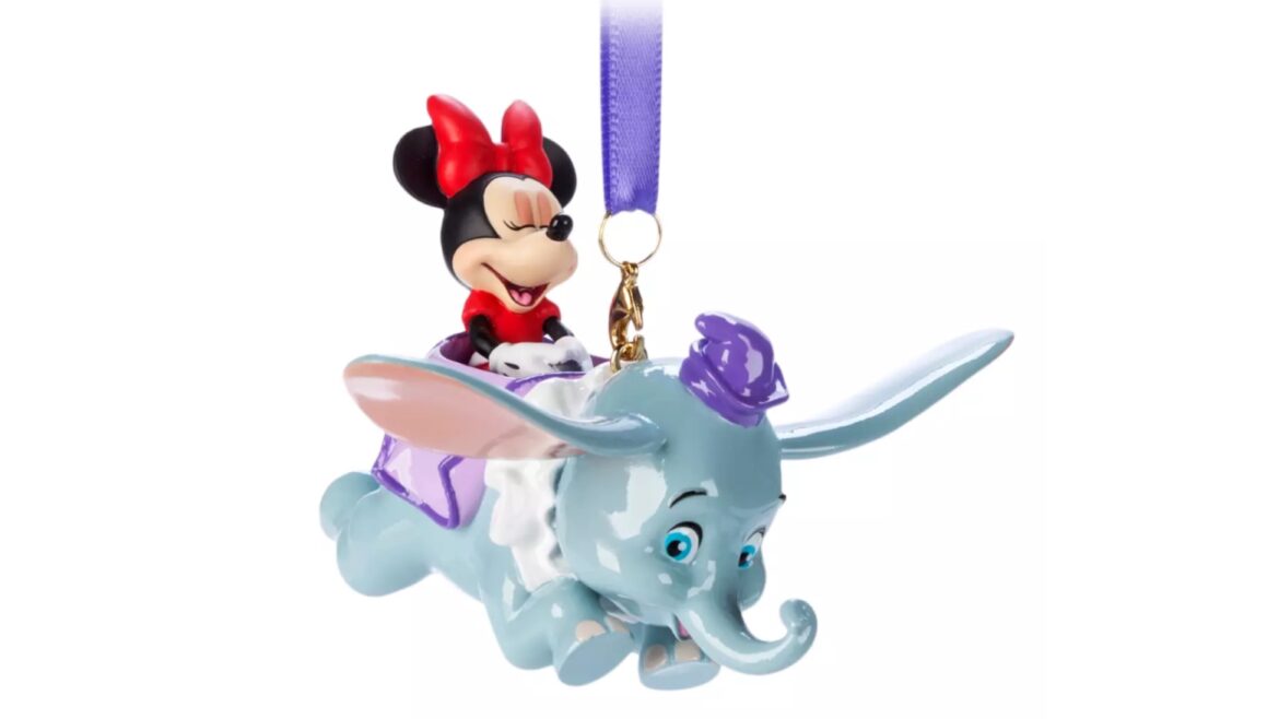 Whimsical Minnie Mouse on Dumbo the Flying Elephant Sketchbook Ornament