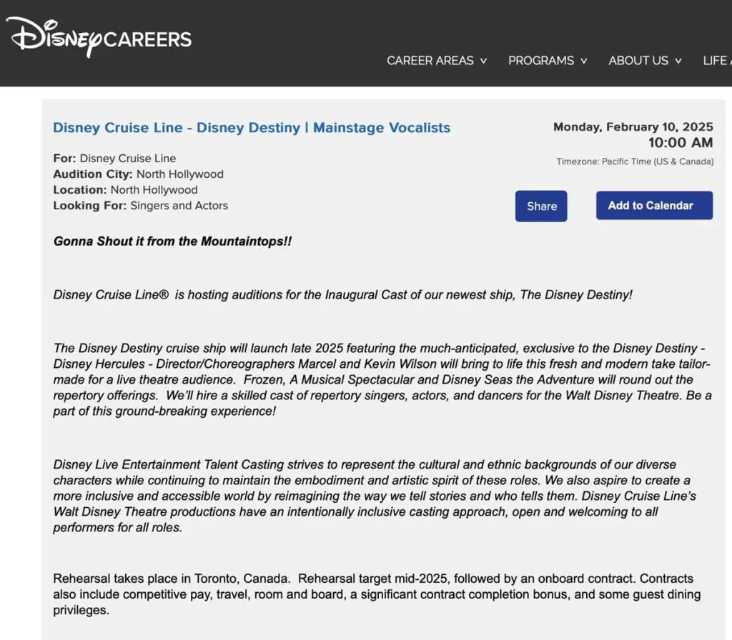 Disney Cruise Line Hiring Multiple Positions for Disney Destiny 4