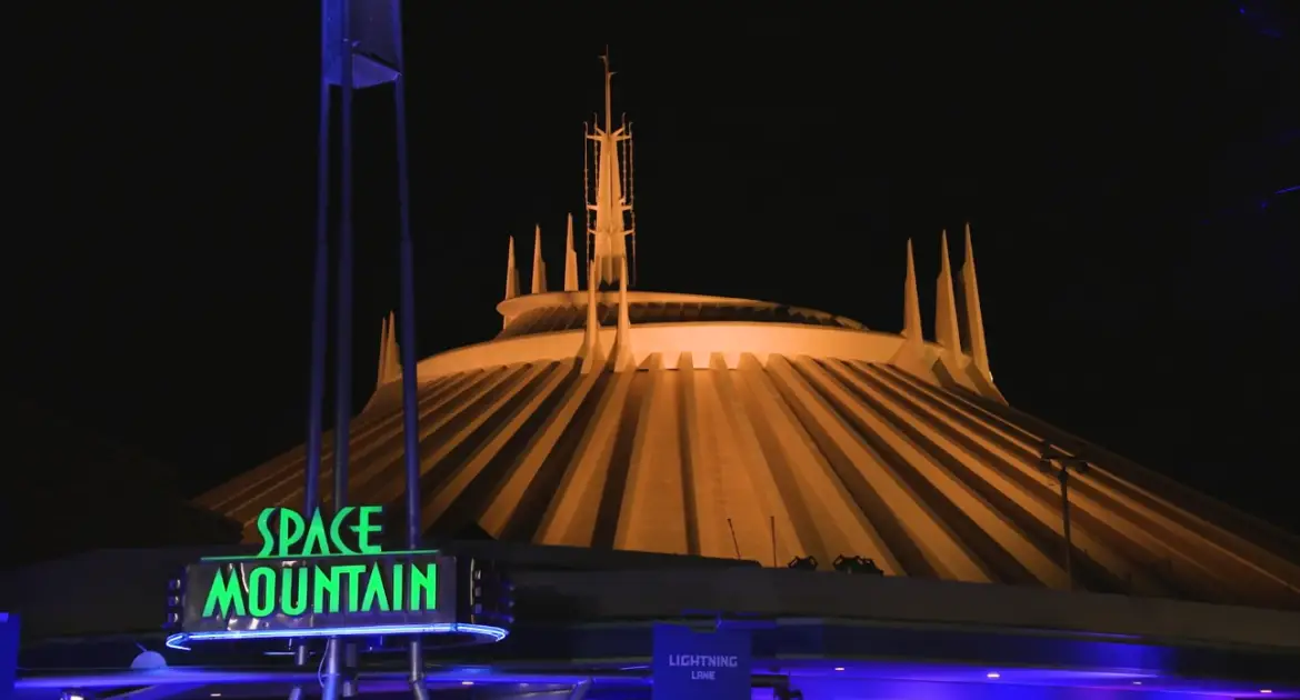 Space Mountain Illuminated in Gold for 50th Anniversary