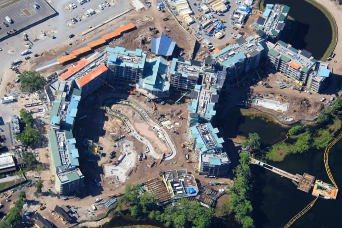 New Aerial Photos Show Construction Progress at Disney Lakeshore Lodge