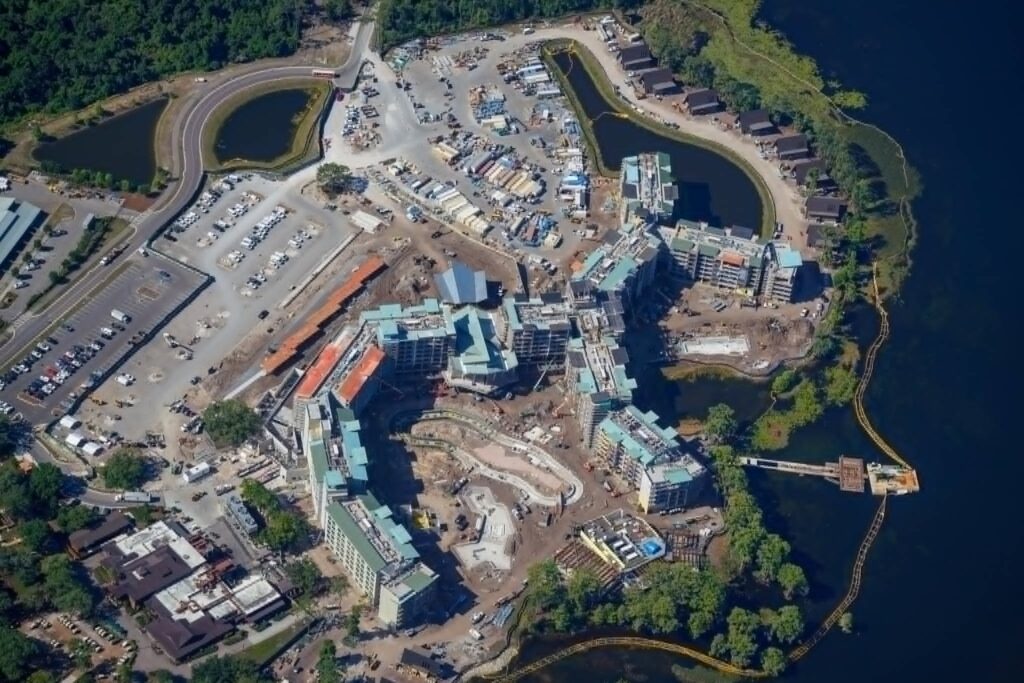 New Aerial Photos Show Construction Progress at Disney Lakeshore Lodge