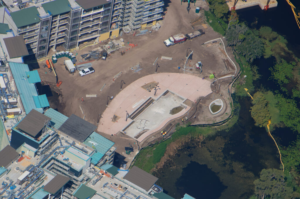 New Aerials Show Pool and Dock Construction Progress at Disney Lakeshore Lodge lakshore lodge quiet pool