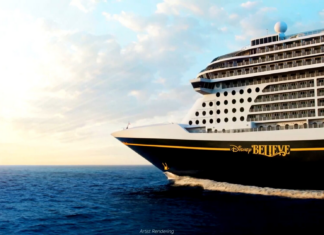 Disney Believe cruise ship bow artist rendering sailing at sea