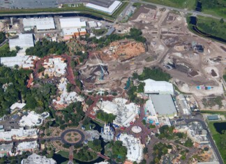 Latest Aerial Developments Across the Massive Magic Kingdom Expansion for Piston Peak and Villains Land Latest Aerial Developments Across the Massive Magic Kingdom Expansion for Piston Peak and Villains Land