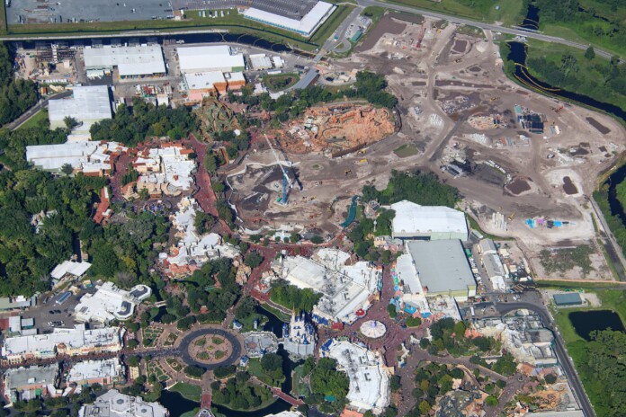 Latest Aerial Developments Across the Massive Magic Kingdom Expansion for Piston Peak and Villains Land